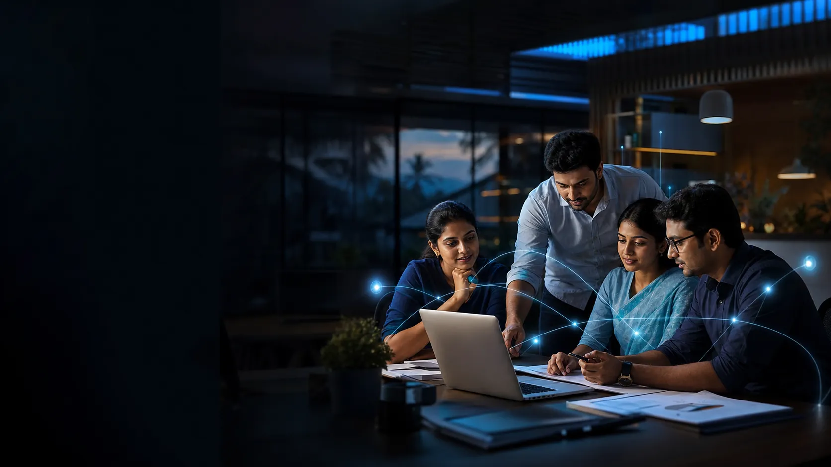 Indian business team reviewing operations through a connected business system
